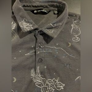 Travis Mathew Gray All Over‎ Print Polo Shirt Size Medium Hula Girls Hawaiian